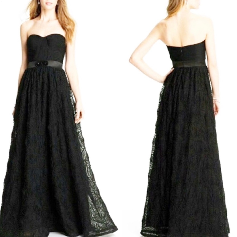 Adrianna Papell Black Strapless Lace Gown